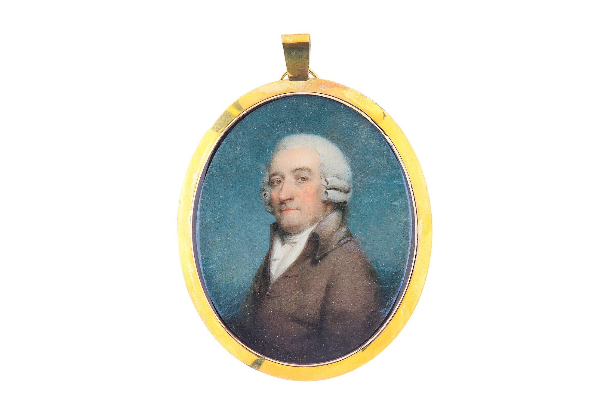 ENGLISH SCHOOL (circa 1780). Portrait miniature of a Gentleman, in a brown coat, white waistcoat,