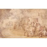 THOMAS ROWLANDSON (1756-1827) 'Afternoon libation' - figures drinking outside a coaching inn,