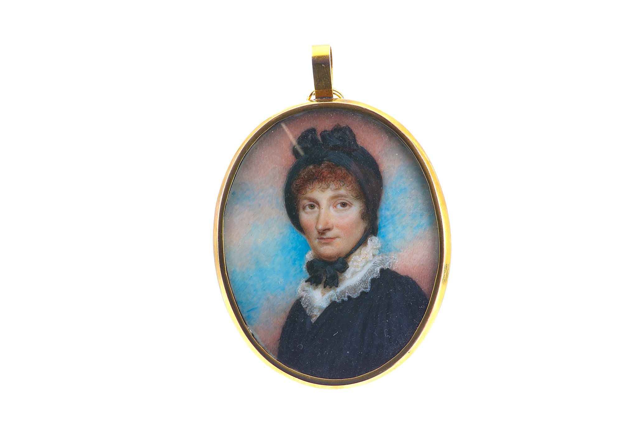 HENRY JACOB BURCH (b.1763). Portrait miniature of a Lady, wearing a black dress with lace collar and