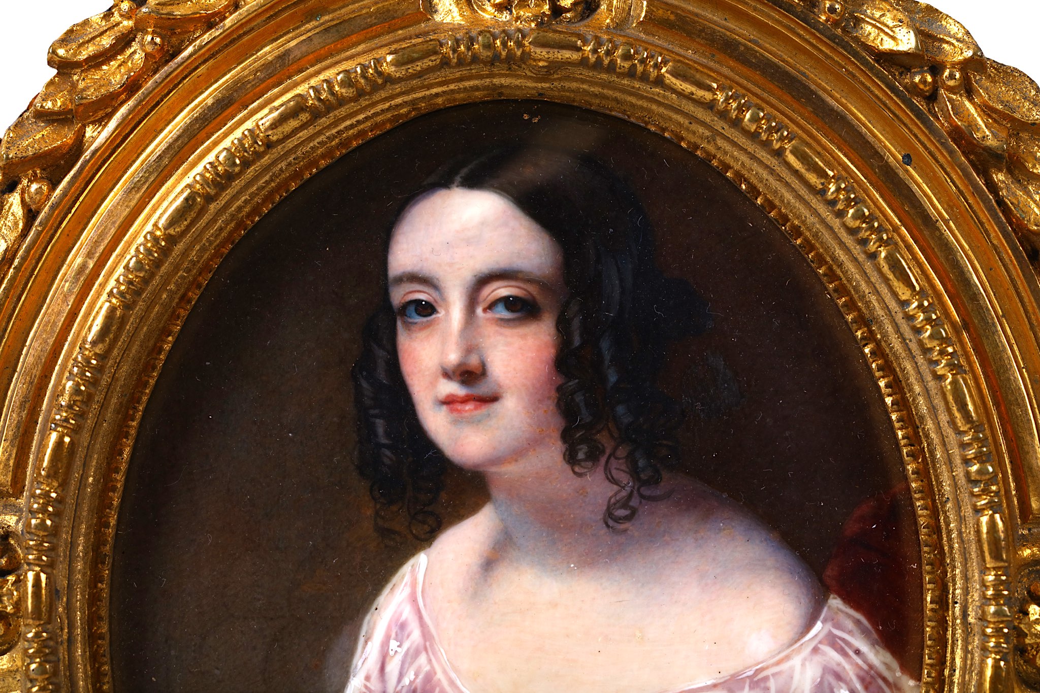 ROBERT THORBURN A.R.A. (1818-1885). Portrait miniature of a Lady, wearing a pink dress with white - Image 3 of 4