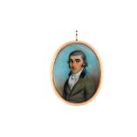 THOMAS HAZLEHURST (C.1740-C.1821). Portrait miniature of a Gentleman, wearing a grey coat with black