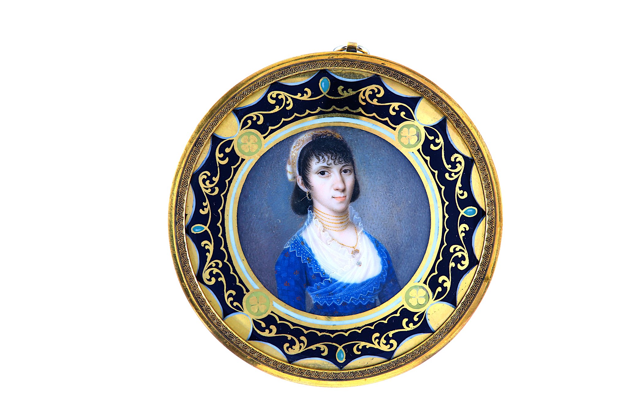 PETER MAYR (German, 1758-1836). Portrait miniature of a young Lady, in red sprigged checked blue