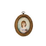 ENGLISH NAIVE SCHOOL (CIRCA 1820). Portrait miniature of a young girl wearing a white dress with