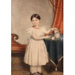 FRENCH SCHOOL (CIRCA 1810) 'Portrait of a young girl wearing a white dress with a blue sash and
