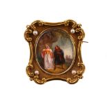 CONTINENTAL SCHOOL (19TH CENTURY). A miniature painting of a theatrical historical scene with a