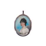N. FREESE  (circa 1800). A fine portrait miniature of a Lady, wearing a white dress with frilled