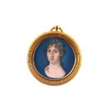 ITALIAN SCHOOL (circa 1810). A portrait miniature of a Roman Lady wearing a wreath in her curling