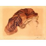 MAX BRÜNNING (1887-1968). 'Portrait of a woman wearing a headdress'. Pencil signed lower right.