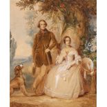 REGINALD EASTON (1807-1893) 'A Young Noble Couple on their estate with their dog' signed and dated