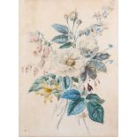 ENGLISH SCHOOL (19TH CENTURY). Botanical study of white roses, foxgloves and other wild flowers,