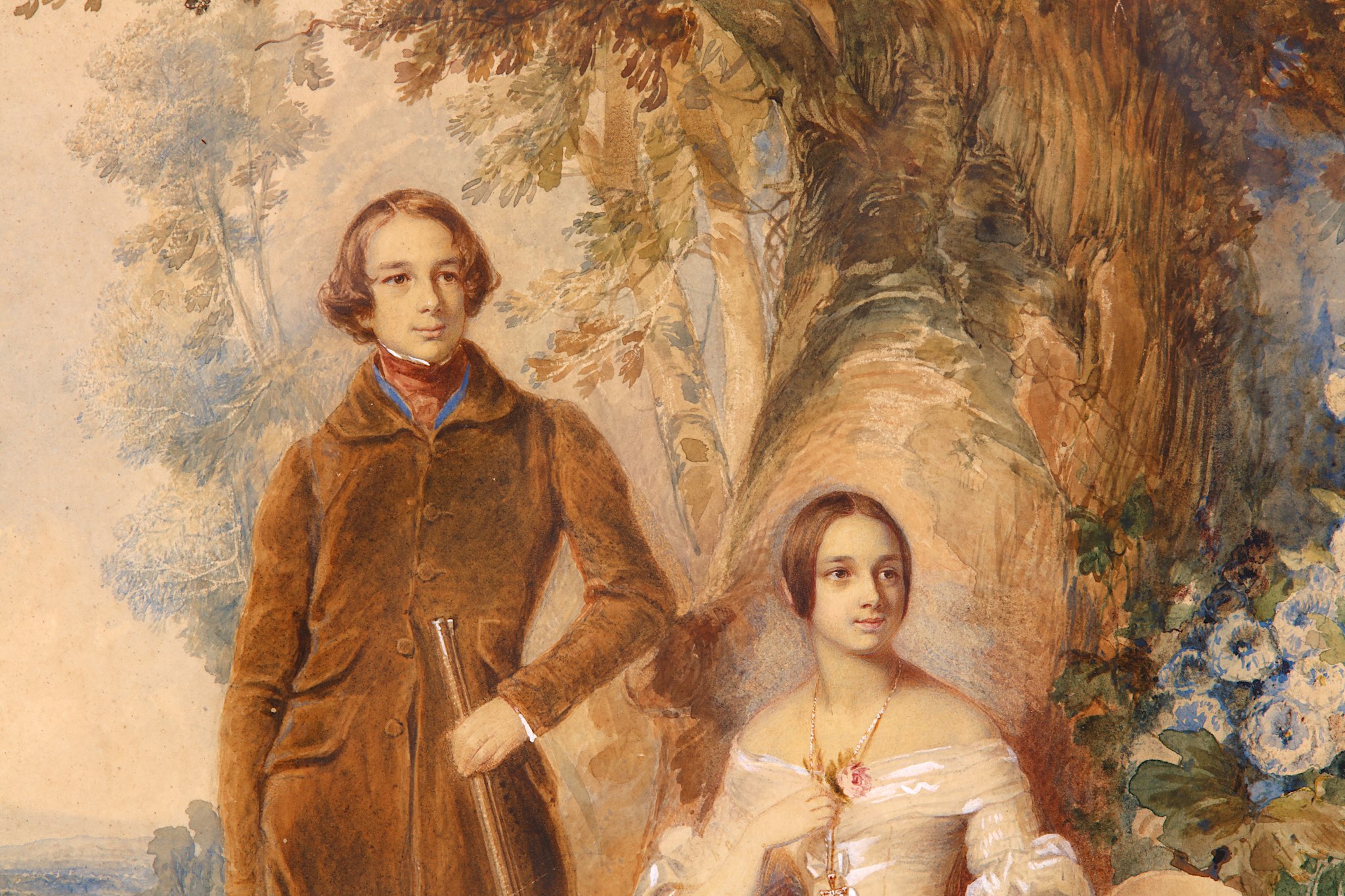 REGINALD EASTON (1807-1893) 'A Young Noble Couple on their estate with their dog' signed and dated - Image 6 of 6