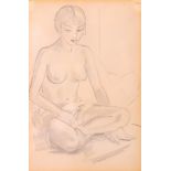 JOHN BUCKLAND WRIGHT (1897-1954). 'Nude Sitting Cross-Legged'. Pencil, 1936. 16cm x 10.5cm.