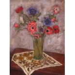 HERBERT DAVIS RICHTER R.I., R.S.W.,R.O.I. (1874-1955). Study of poppies  and blue flowers in a glass