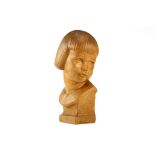 Circa mid 20th Century, Portrait Bust of a Young Girl, Sycamore. unsigned. with carved base. 28cm