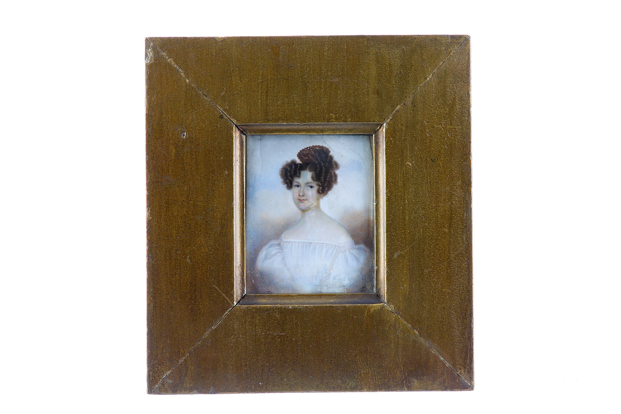 CONTINENTAL SCHOOL (CIRCA 1830). Portrait miniature of a Lady, wearing a white dress with puff