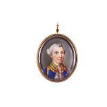 ENGLISH SCHOOL (circa, 1760). Portrait miniature of a Naval Officer in uniform of blue coat with