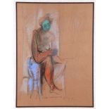 HANS BURKHARDT (SWISS / AMERICAN 1904-1994), untitled, pastel on brown paper, female semi nude