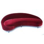 A MODERN CURVED ITALIAN SOFA, 1950s style in the manner of Ico Parisi, red velvet, (approx 240cm