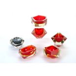 MURANO SOMMERSO, ITALY, a collection of six faceted clear cased ashtrays, circa 1960.