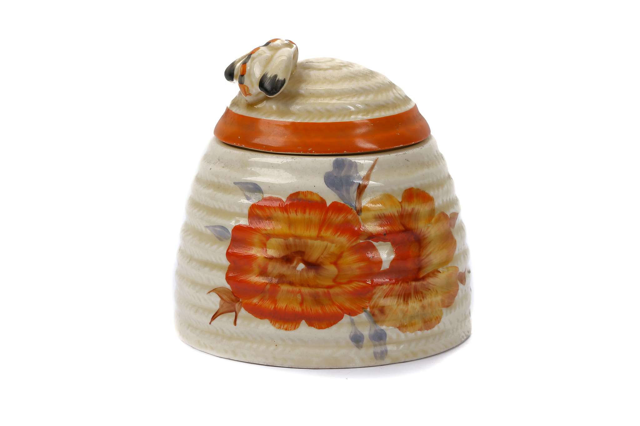 CLARICE CLIFF NASTURTIUM PATTERN BEEHIVE HONEY POT, circa 1930, painted in colours, stamped