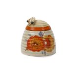 CLARICE CLIFF NASTURTIUM PATTERN BEEHIVE HONEY POT, circa 1930, painted in colours, stamped