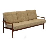 A 1960s DANISH TEAK THREE SEATER SOFA , designed by Grete Jalk, manufactured by France & Sons, in