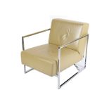 A SEN CHAIR, DESIGNED BY KENGO KUMA, MANUFACTURED BY WALTER KNOLL, in cream leather on a chrome