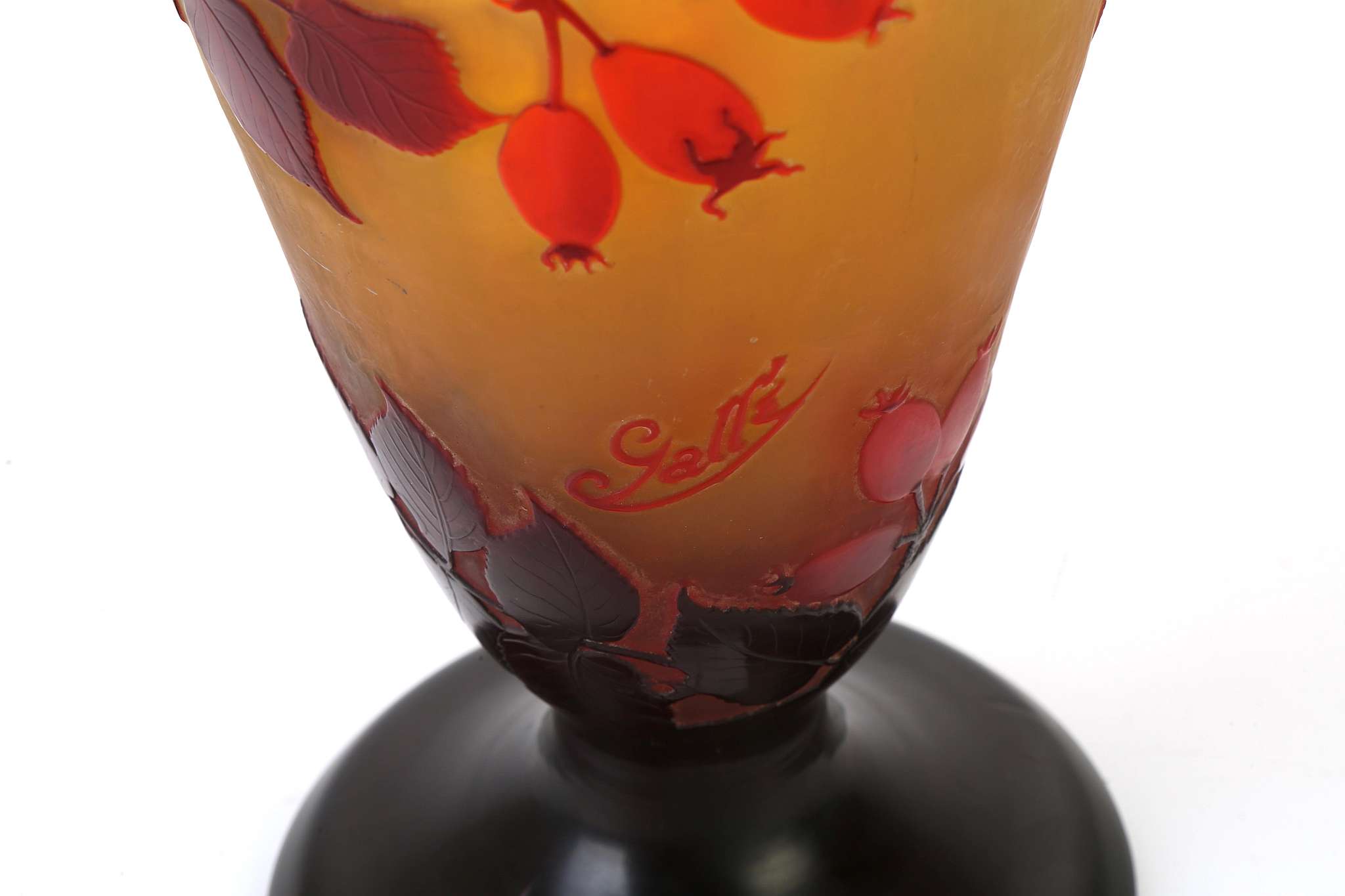 EMILE GALLE, FRANCE, a tall cameo glass vase, circa 1900, with frosted yellow body overlaid in red - Image 4 of 6