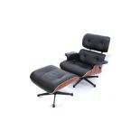 A 670 LOUNGE CHAIR AND 671 FOOT STOOL, DESIGNED BY CHARLES EAMES, MANUFACTURED BY VITRA, in black