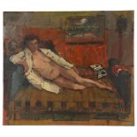 1950s OIL ON BOARD, reclining nude female, (board: 70 x 80cm)