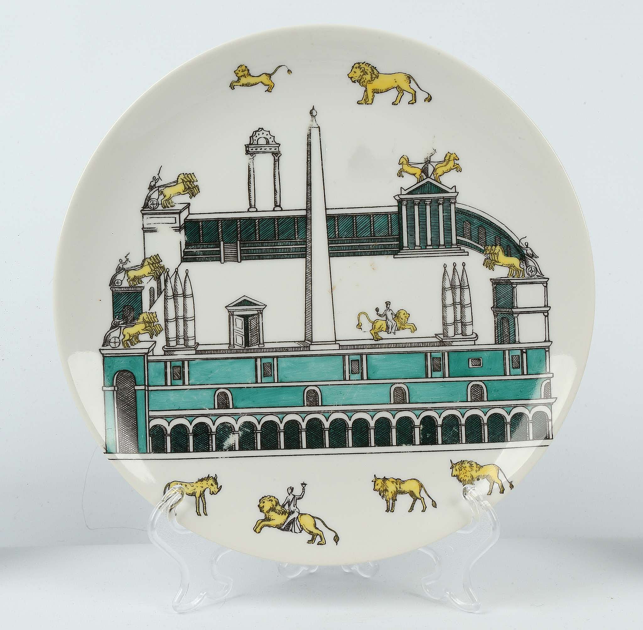 A SET OF SIX 1950s PIERO FORNASETTI 'CIRCO ROMANO' PLATES, stamped with maker's mark under, (25. - Image 3 of 10