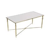 ATTRIBUTED TO MAISON JANSEN, FRANCE, a 1960s brass coffee table, with smoked mirrored top, (100 x 49