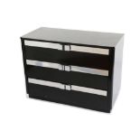 A MODERN CHEST OF DRAWERS, in the manner of Pierre Cardin, black lacquered wood with chrome