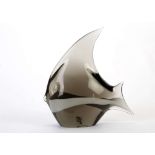 LIVIO SEGUSO, ITALY, MURANO GLASS ANGEL FISH SCULPTURE, clear cased smoked and white glass,