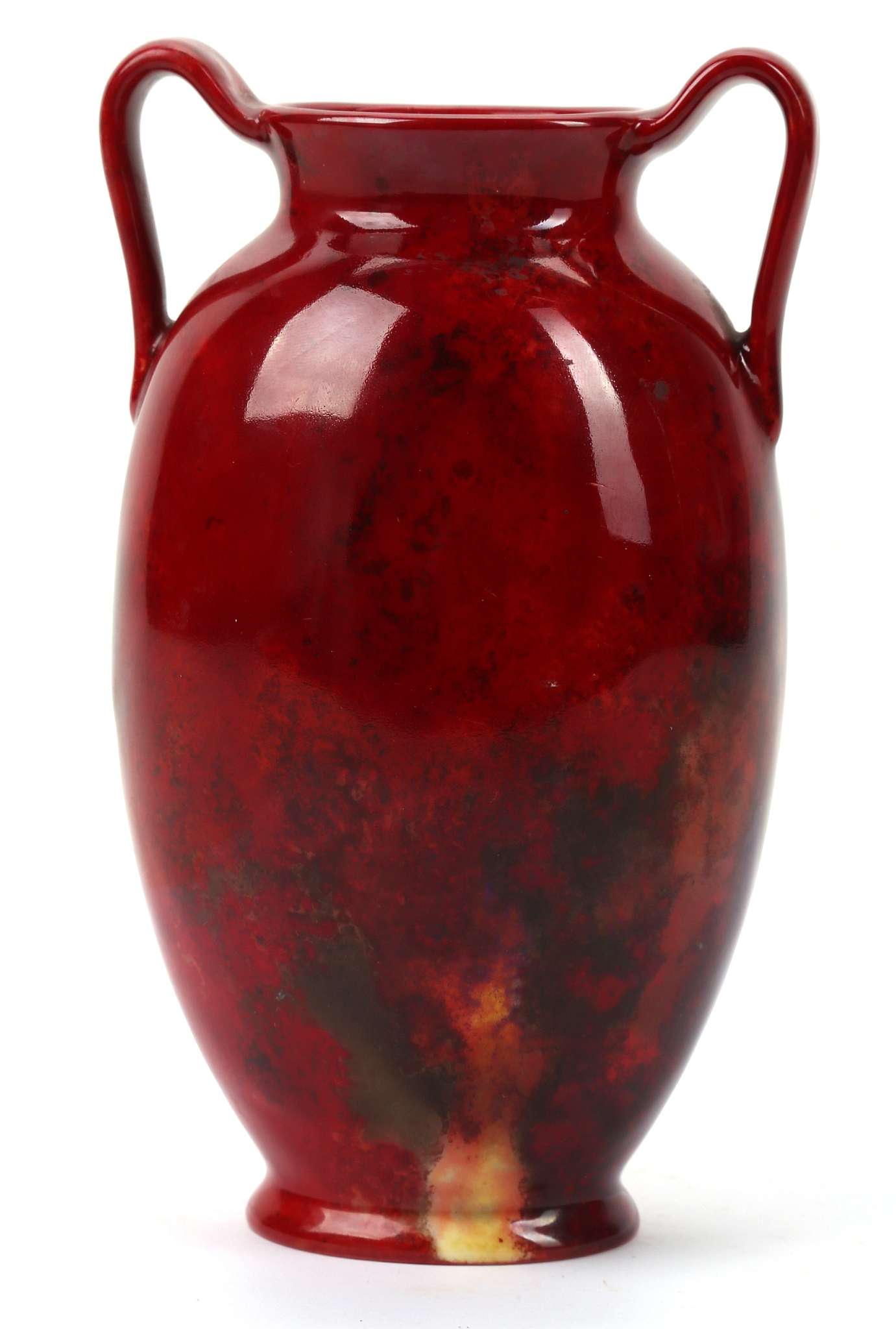 CHARLES NOKE FOR ROYAL DOULTON, an early 20th century flambe twin handled, amphora shape vase, - Image 3 of 4