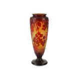 EMILE GALLE, FRANCE, a tall cameo glass vase, circa 1900, with frosted yellow body overlaid in red