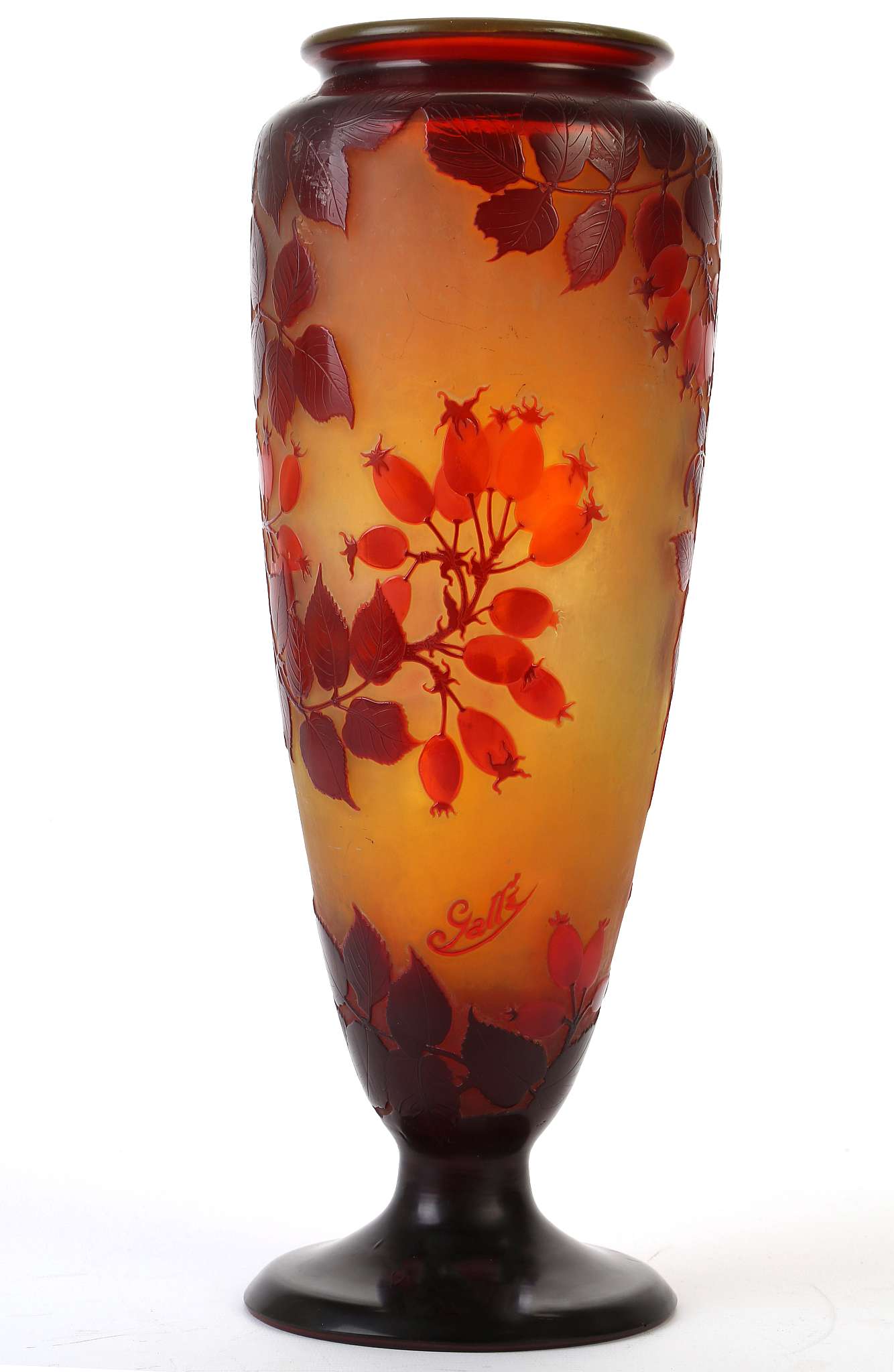 EMILE GALLE, FRANCE, a tall cameo glass vase, circa 1900, with frosted yellow body overlaid in red - Image 5 of 6
