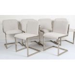 A SET OF SIX FRENCH 1970s DINING CHAIRS, attributed to Paul Legeard, grey fabric and brushed steel