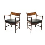 A PAIR OF 1960s DANISH ROSEWOOD CAVER CHAIRS, with black leather seat. (57cm wide x 76cm high)