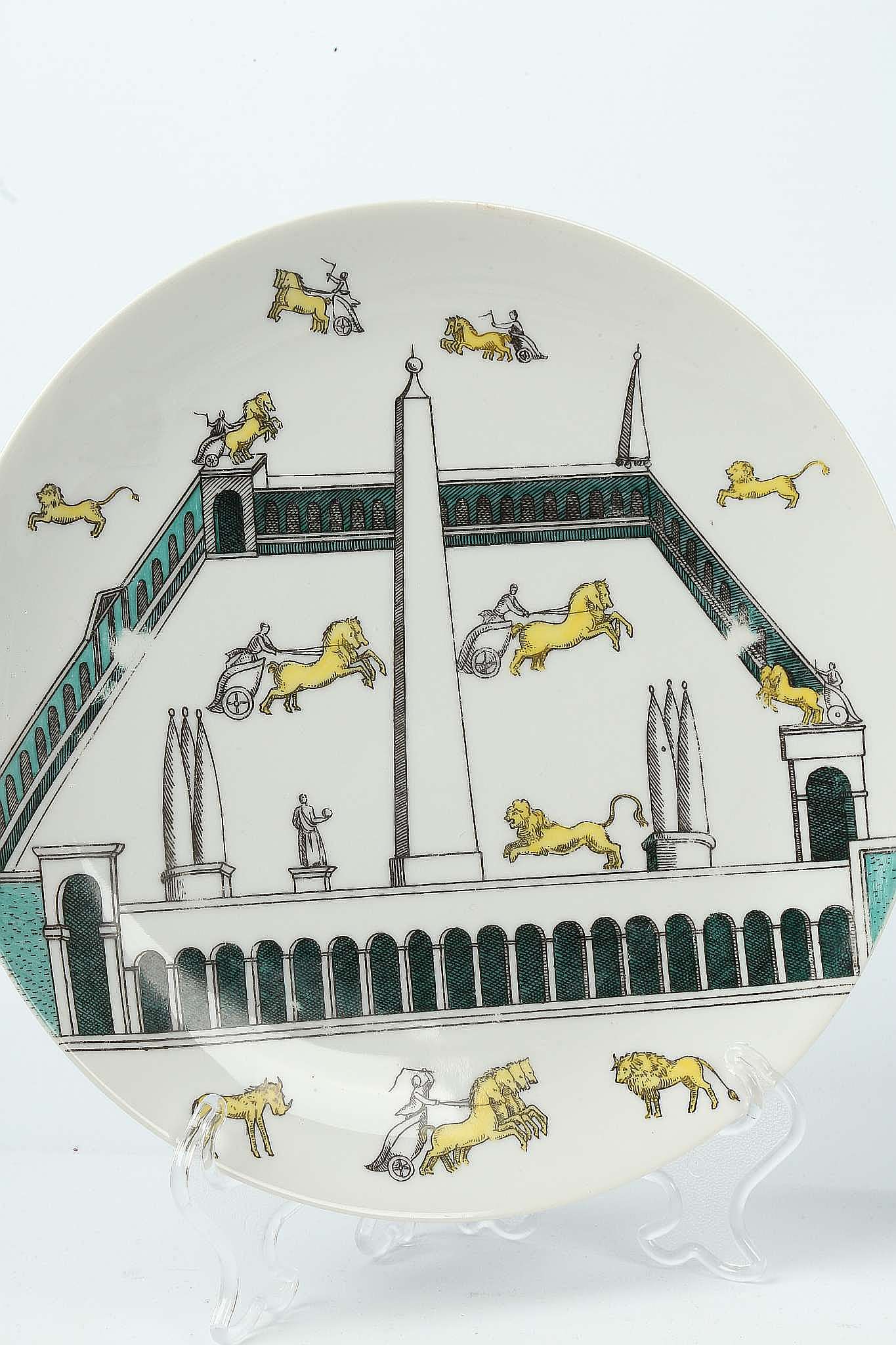 A SET OF SIX 1950s PIERO FORNASETTI 'CIRCO ROMANO' PLATES, stamped with maker's mark under, (25. - Image 2 of 10