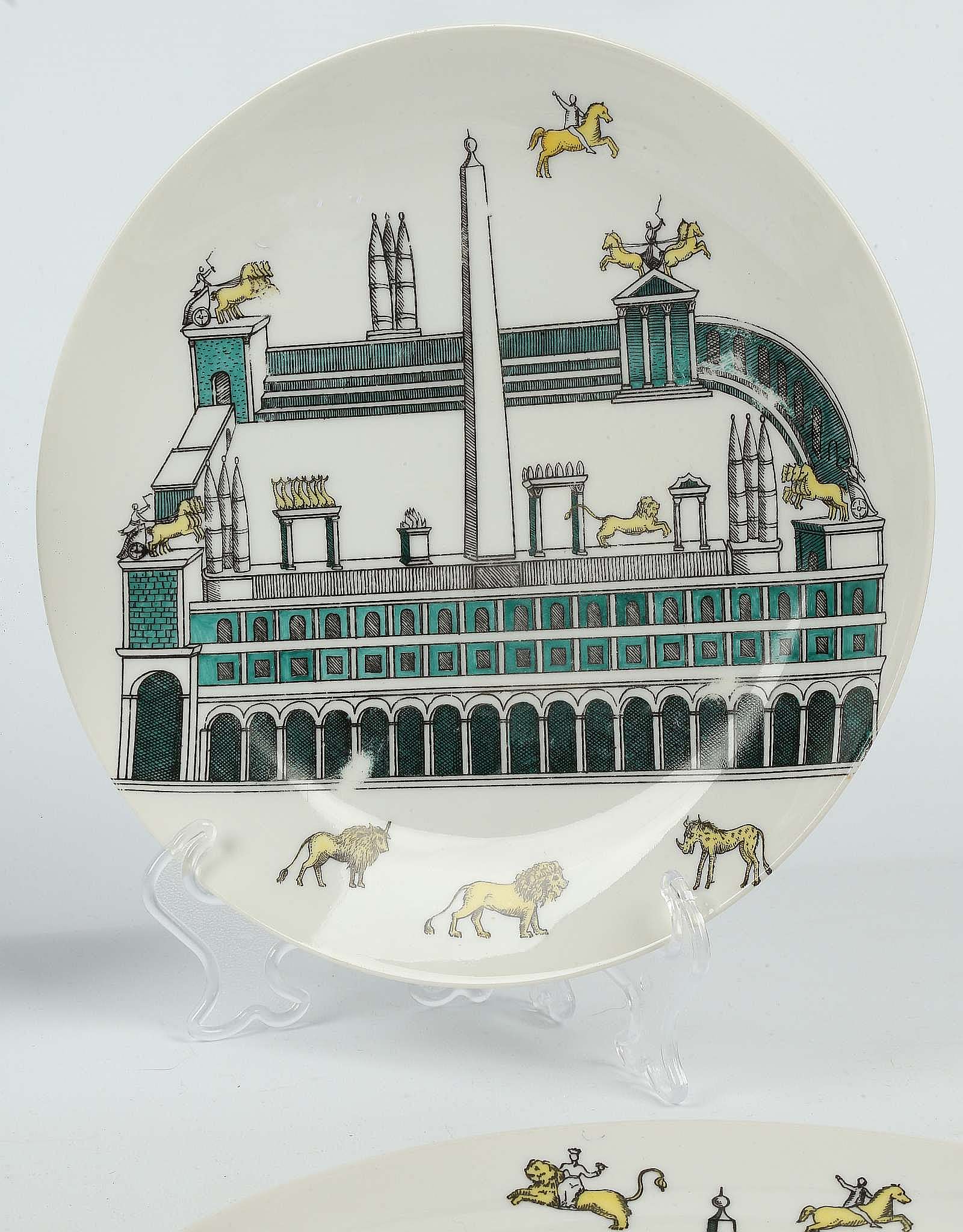 A SET OF SIX 1950s PIERO FORNASETTI 'CIRCO ROMANO' PLATES, stamped with maker's mark under, (25. - Image 4 of 10