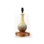 A RUSKIN POTTERY LAMP AND BASE, circa 1930, with crystalline glaze, impressed marks under and