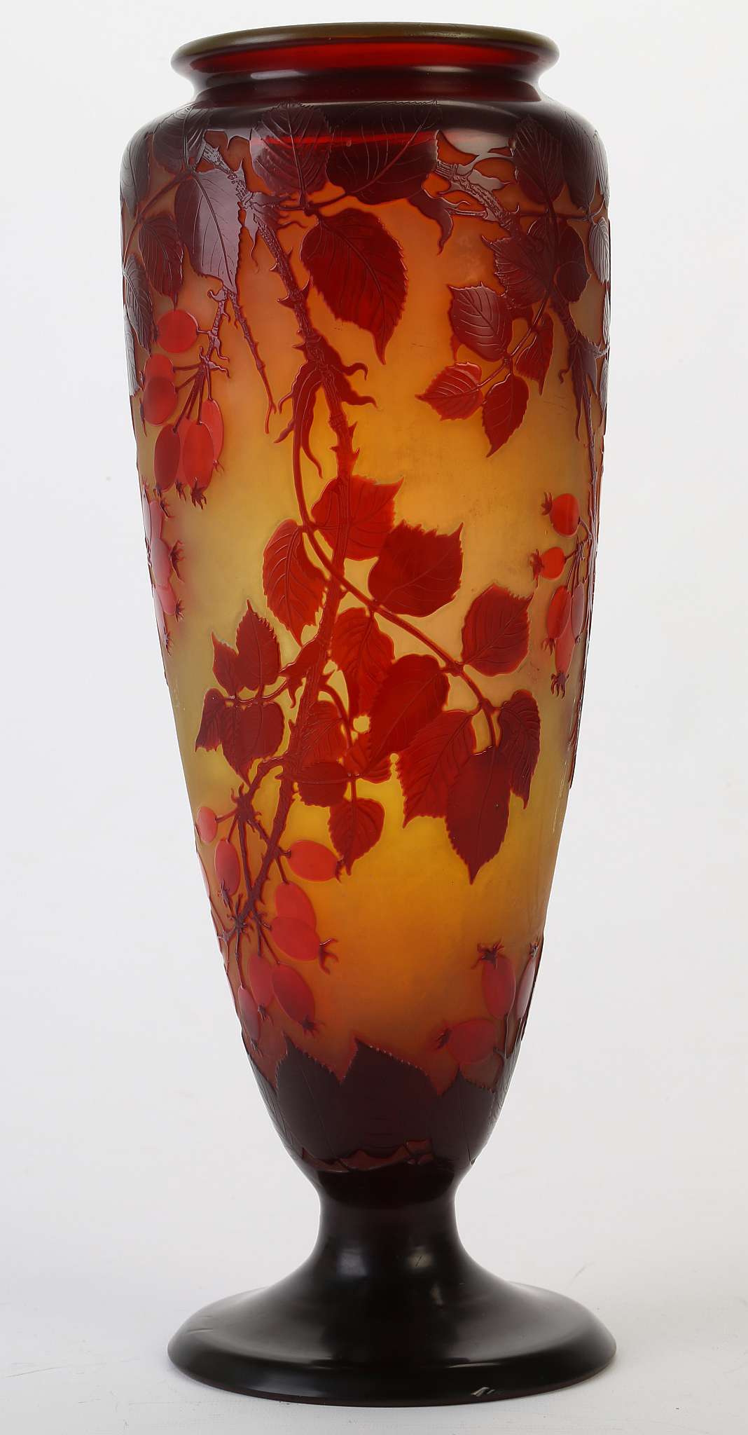 EMILE GALLE, FRANCE, a tall cameo glass vase, circa 1900, with frosted yellow body overlaid in red - Image 2 of 6