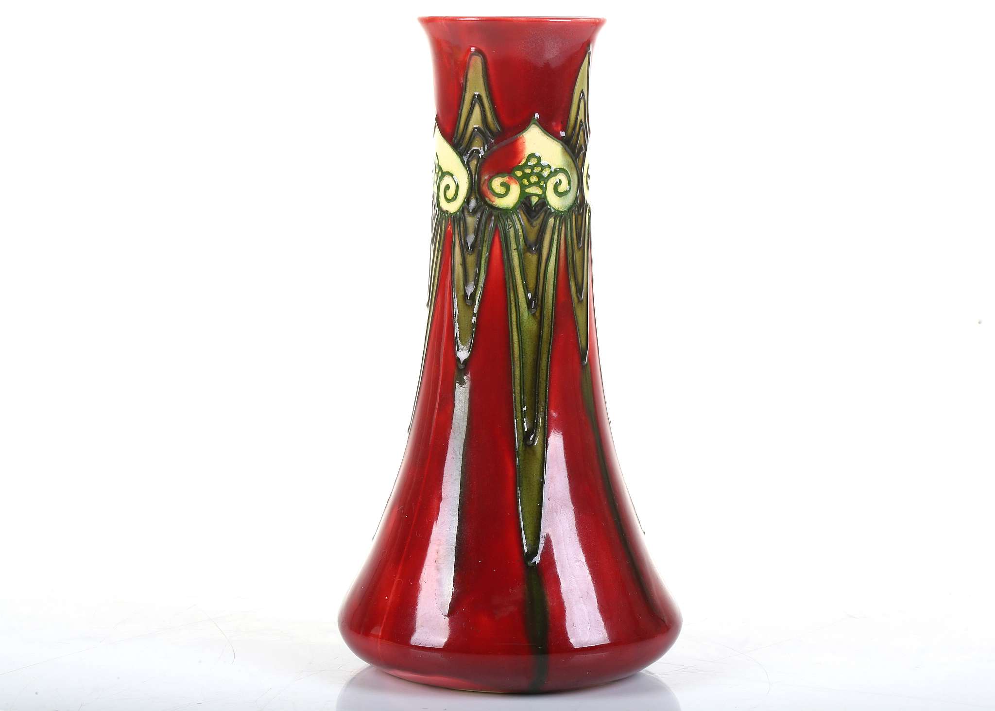 AN EARLY 20th CENTURY MINTON SECESSIONIST CYLINDRICAL SHAPED VASE, tube-lined with stylised swags,