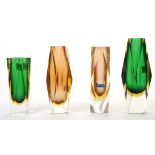 MURANO SOMMERSO, ITALY, a collection of four faceted, clear cased two colour glass vases, circa