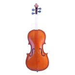 3/4 unlabelled German violin, Maggini copy. Two-piece back, medium figure flames, similar ribs and
