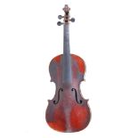A French mirecourt violin. Labelled,Thiery a Paris.  One piece back, narrow strong figure flame