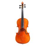 A Good German violin, early 20th century. Two-piece back, strong medium figure flames,maple wood,