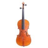 A 3/4 French Mire court violin, early 20 century. One piece back, strong figure flame maple wood,
