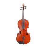 A German violin ca 1920-30. Two piece back ,narrow figure flame maple wood, similar ribs and scroll,